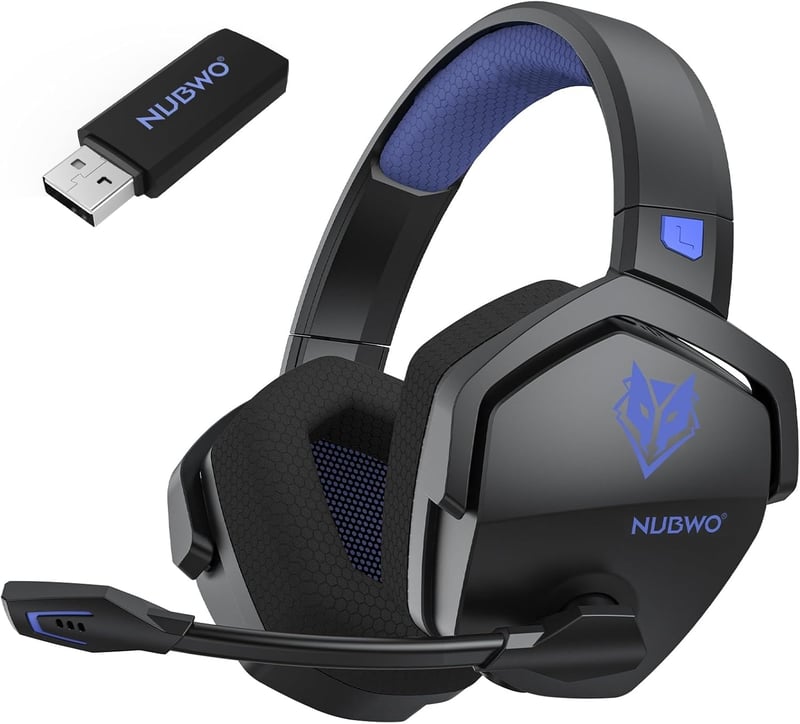 Bezdrôtové herné slúchadlá s mikrofónom NUBWO G06 – pre PS5, PS4, PC, NS, mobil – 2,4 GHz + Bluetooth 5.3 – 100 hodín – 50 mm – modré