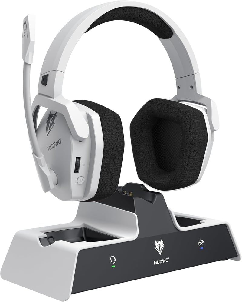 NUBWO G06 Pro Wireless Gaming Headset PS5 50mm, 120 órás akkumulátor, töltőállomás - white black