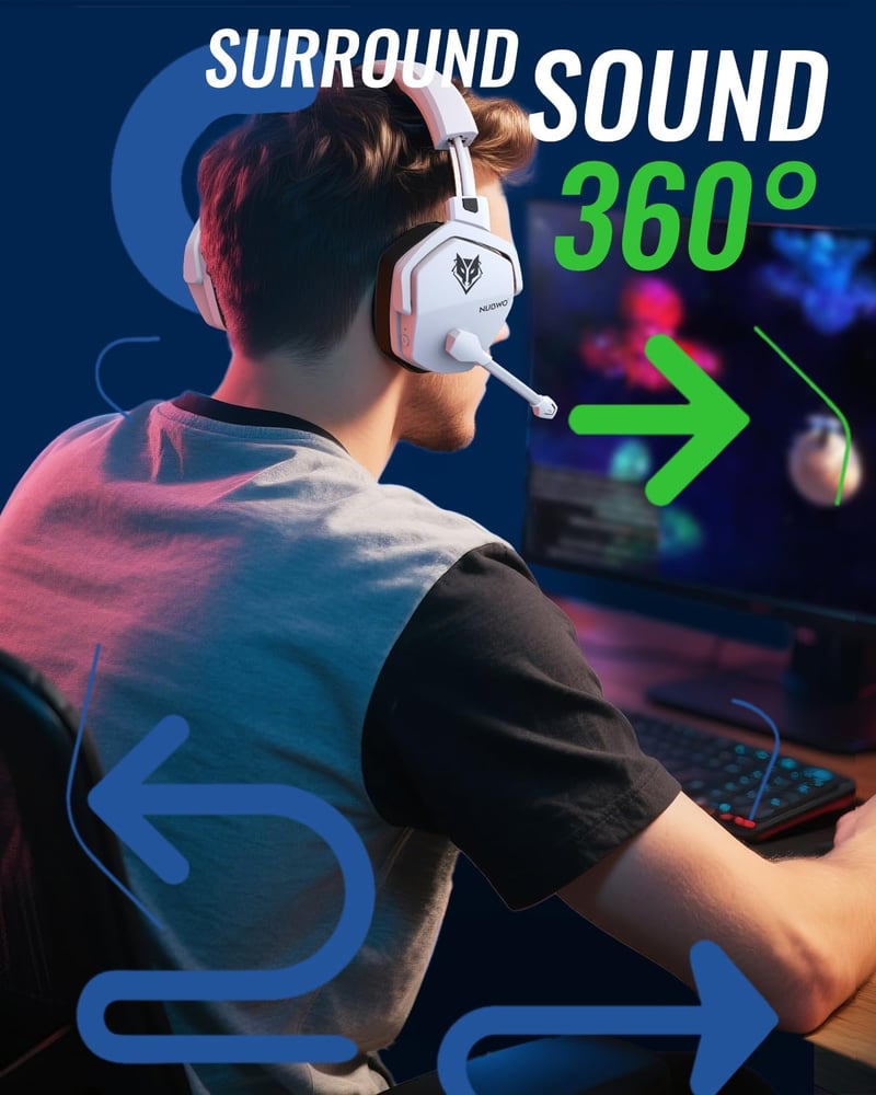 NUBWO G06 Pro Wireless Gaming Headset PS5 50mm, 120 órás akkumulátor, töltőállomás - white black