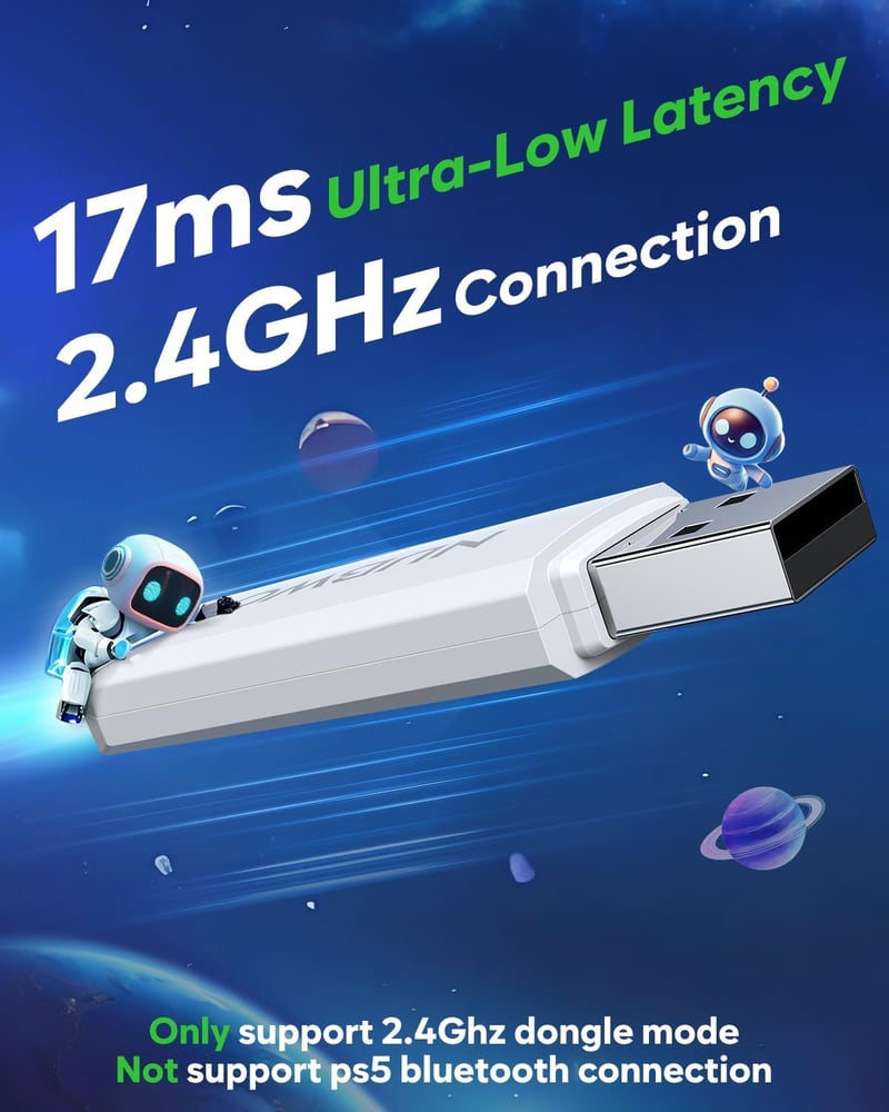 NUBWO G06 Pro Wireless Gaming Headset PS5 50mm, 120 órás akkumulátor, töltőállomás - white black