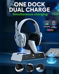 NUBWO G06 Pro Wireless Gaming Headset PS5 50mm, 120 órás akkumulátor, töltőállomás - white black 2