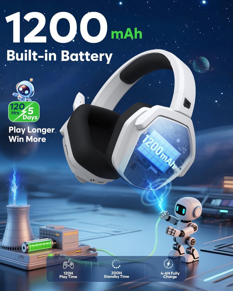 NUBWO G06 Pro Wireless Gaming Headset PS5 50mm, 120 órás akkumulátor, töltőállomás - white black