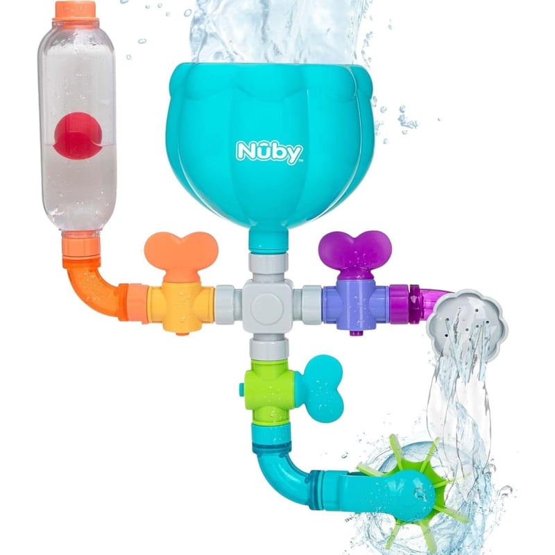 Nuby Wacky Waterworks Kúpelňová hračka s prísavkou - 10-dielna skladacia vodná hračka pre bábätká - Senzorická rozvíjajúca hračka do vane od 18 mesiacov