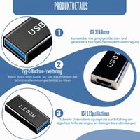 NUDVMUCH USB C – USB 3.1 A adaptér, balenie (3 ks) | USB-C samica – USB 3.0 samica prevodník, prenos dát 5 Gbps, rýchle nabíjanie, spojka káblov 3