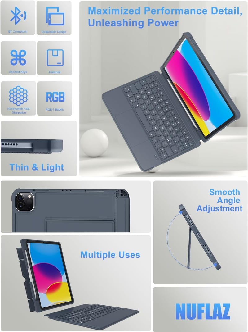 Nuflaz iPad Air 11 & Pro 11 Billentyűzetes Tok Levehető Billentyűzettel Touchpad-dal
