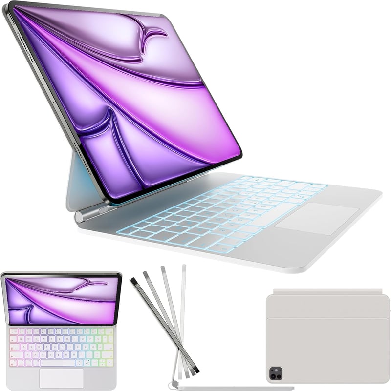 Nuflaz X9 billentyűzetes tok iPad Air 13" és iPad Pro 12.9" készülékekhez, QWERTZ, 7 színű háttérvilágítás - fehér