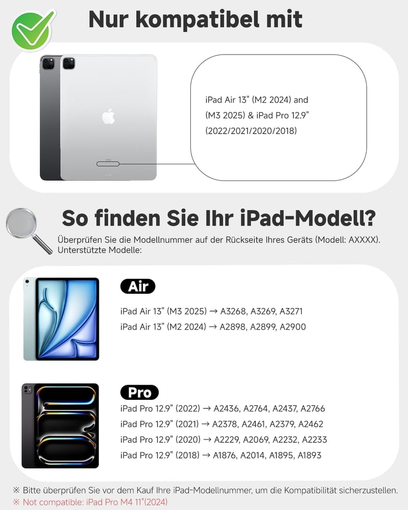 Nuflaz X9 Billentyűzetes Tok iPad Air 13" (2024/2025) & iPad Pro 12.9" (3-6. Gen) - QWERTZ Német Billentyűzet Érintőpaddal, 7 Színű Háttérvi - Black Grey