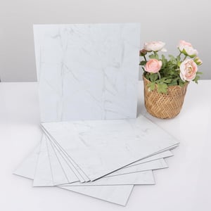 NUFLR Öntapadós PVC Padlóburkolat - Szürke-Kék Márvány Mintás Vinyl Padlólapok - Vízálló, Konyhába, Fürdőszobába - 30,5x30,5 cm, 20 db - 20pcs, White