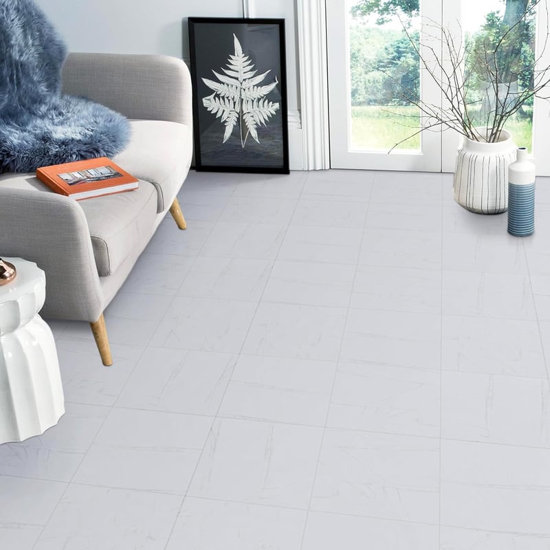 NUFLR Öntapadós PVC Padlóburkolat - Szürke-Kék Márvány Mintás Vinyl Padlólapok - Vízálló, Konyhába, Fürdőszobába - 30,5x30,5 cm, 20 db - 20pcs, White
