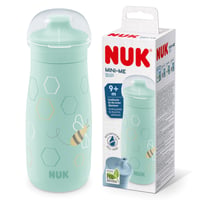 Detská fľaša na pitie NUK Mini-Me Sip pre batoľatá od 9 mesiacov, 300 ml, nepriepustná, nerozbitná, mätová/včielka 1