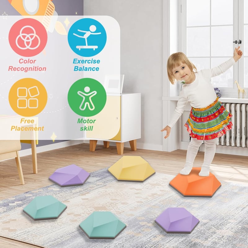 Nukdey Egyensúlyozó kövek gyerekeknek 3 év felett, csúszásmentes toronyépítő készlet 6 db, több színű Montessori szenzoros fejlesztő játék