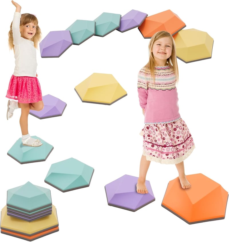 Nukdey Egyensúlyozó kövek gyerekeknek 3 év felett, csúszásmentes toronyépítő készlet 6 db, több színű Montessori szenzoros fejlesztő játék