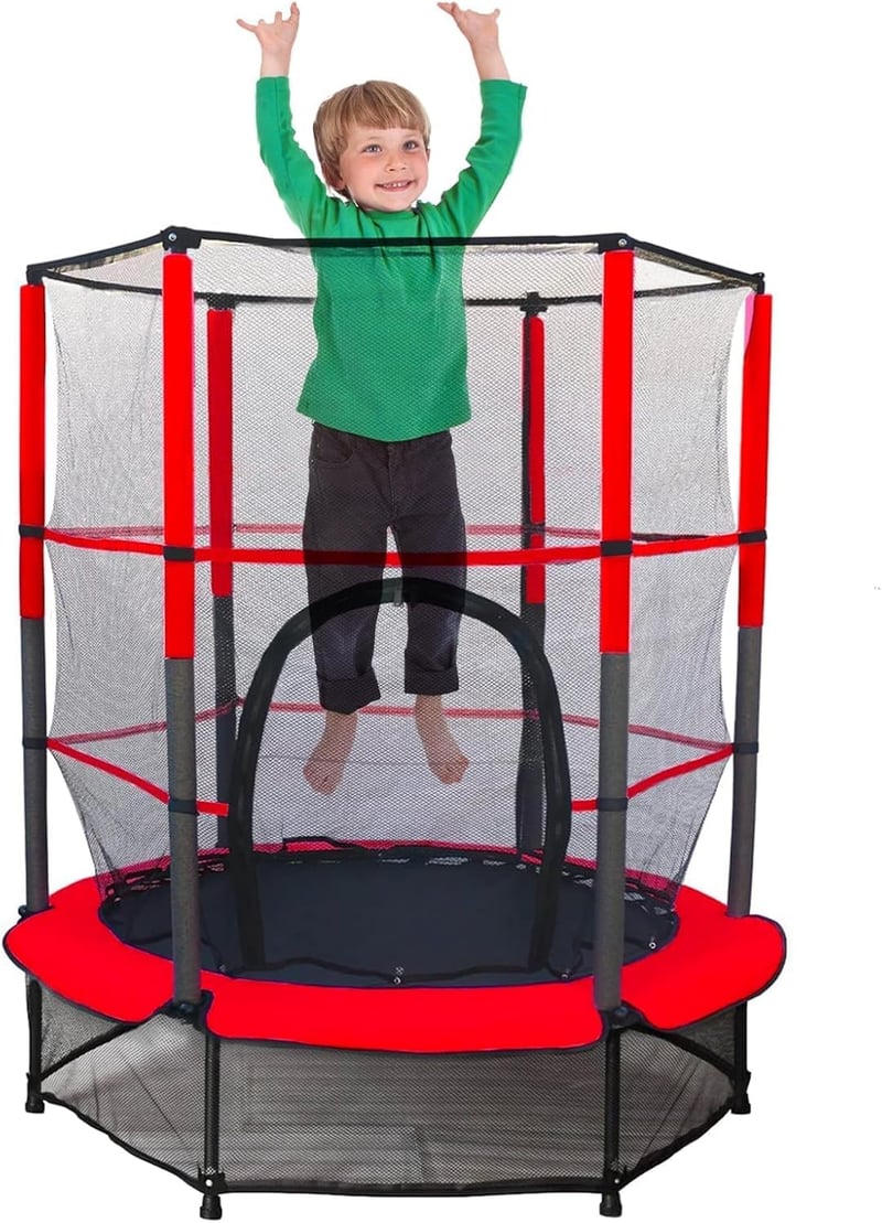 Detská trampolína Nukdey s bezpečnostnou sieťou a polstrovaním, tiché pružiny, integrovaný kryt rámu so zipsom, pevný oceľový rám, fitness trampolína