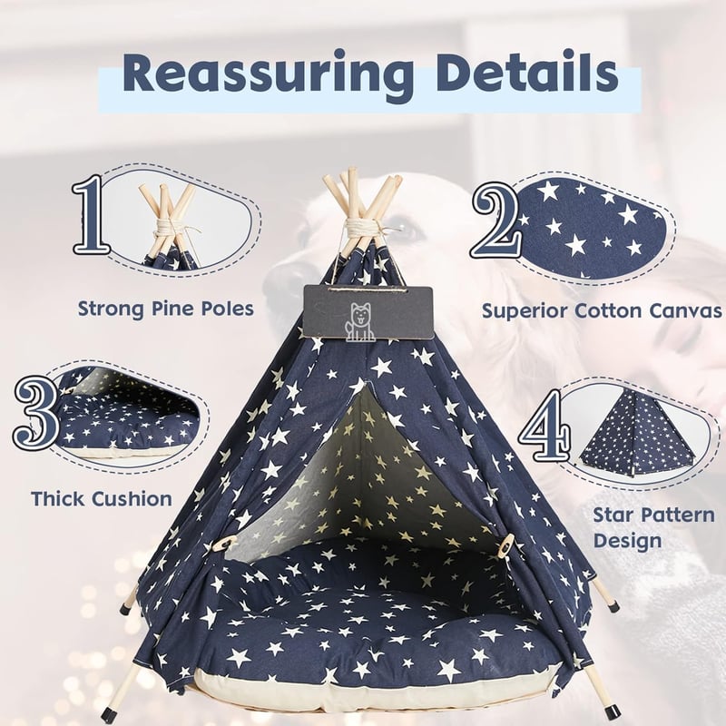 Nukdey Tipi Sátor Kutyáknak Macskáknak Mosható Párnával 50x50x60cm