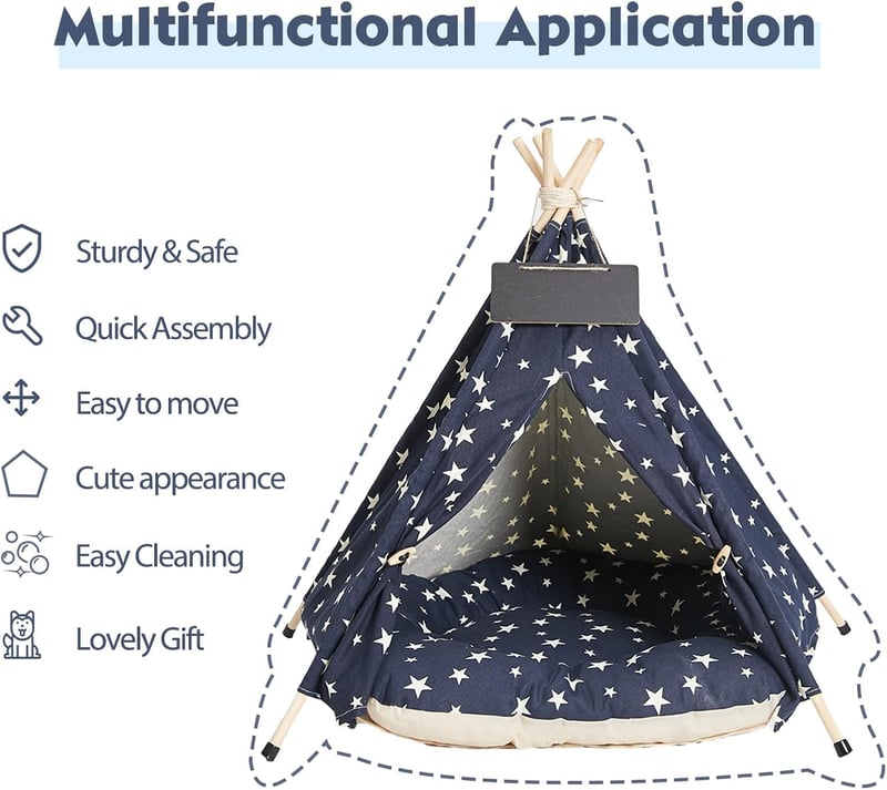 Nukdey Tipi Sátor Kutyáknak Macskáknak Mosható Párnával 50x50x60cm