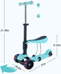 NUKied 3 Kerekű Gyerek Roller Levehető Üléssel - Állítható Magasságú Világító Kerekekkel, 2-10 Éves Korig, 50 kg Teherbírással, Zöld 2