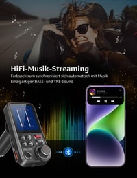 Transmițător FM Bluetooth auto Nulaxy KM30, ecran de 1,8 inchi, QC3.0, hands-free 3