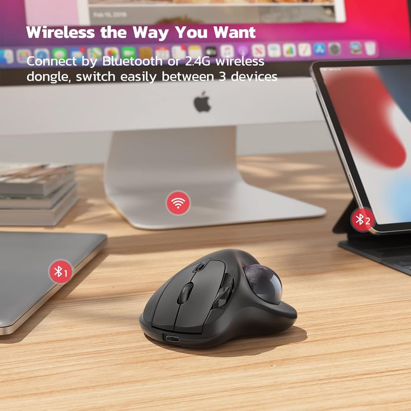 Nulea M501 Wireless Trackball Egér, Ergonomikus Újratölthető Egér