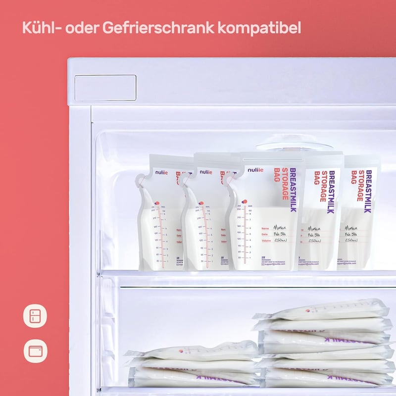 Nuliie 50 db anyatej tároló zsák 250 ml BPA-mentes önálló állású fagyasztható