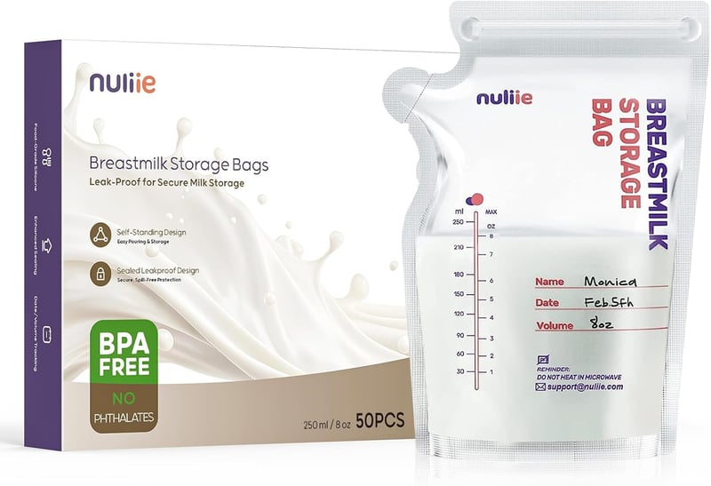 Nuliie 50 db anyatej tároló zsák 250 ml BPA-mentes önálló állású fagyasztható