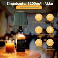 nulmvic LED svjetiljka za bocu punjiva - 5200 mAh stolna svjetiljka bežična s prigušivanjem 3 boje touch kontrola IP54 vodootporna za unutarnju i vanjsku upotrebu restoran bar tamno zelena 6