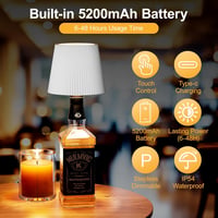 nulmvic LED Üveg Asztali Lámpa Fehér - Töltödhető 5200mAh, Dimmelhető 3 Szín, Érintésvezérlés, IP54 Vízálló 5