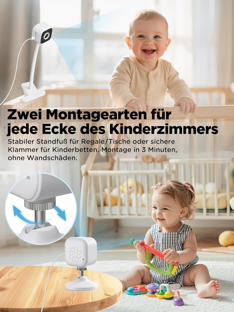 NUOTUN 1080P Babamonitor Kamerával, Éjjellátó, Kétirányú Hang, Sírásdetektálás
