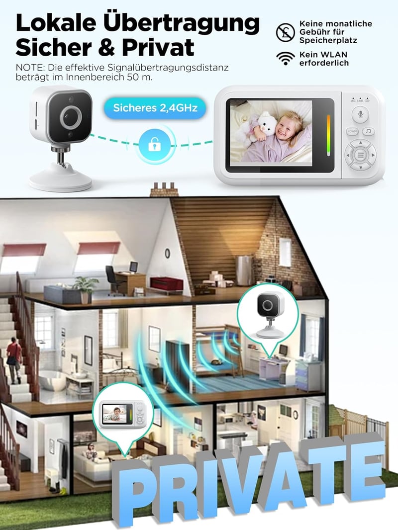 NUOTUN 1080P Babamonitor Kamerával, Éjjellátó, Kétirányú Hang, Sírásdetektálás