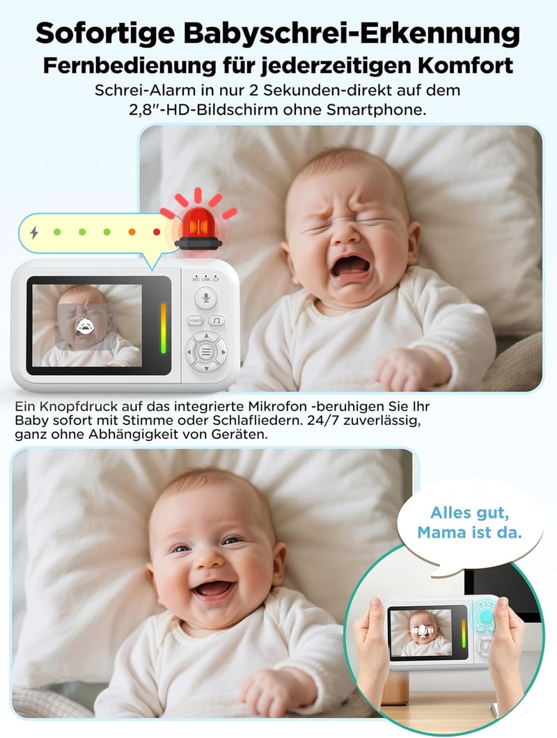 NUOTUN 1080P Babamonitor Kamerával, Éjjellátó, Kétirányú Hang, Sírásdetektálás