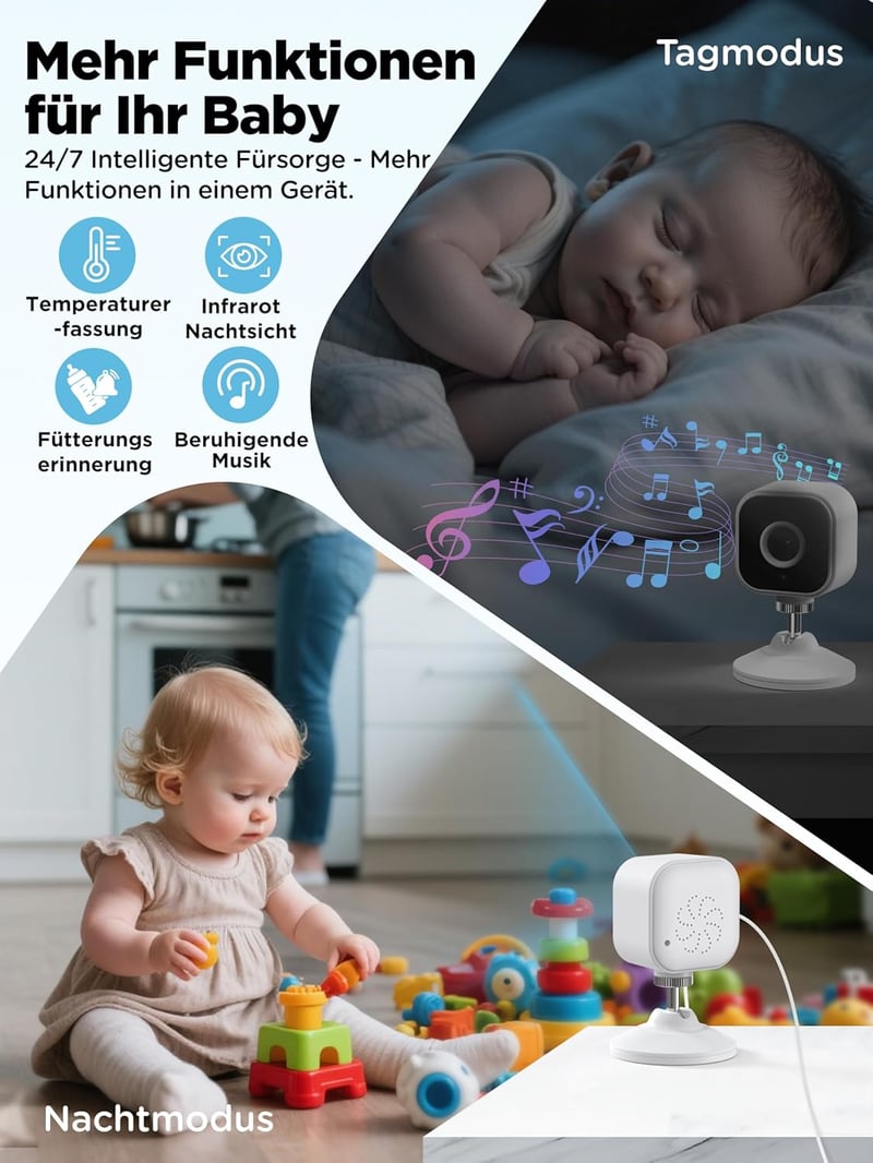 NUOTUN 1080P Babamonitor Kamerával, Éjjellátó, Kétirányú Hang, Sírásdetektálás