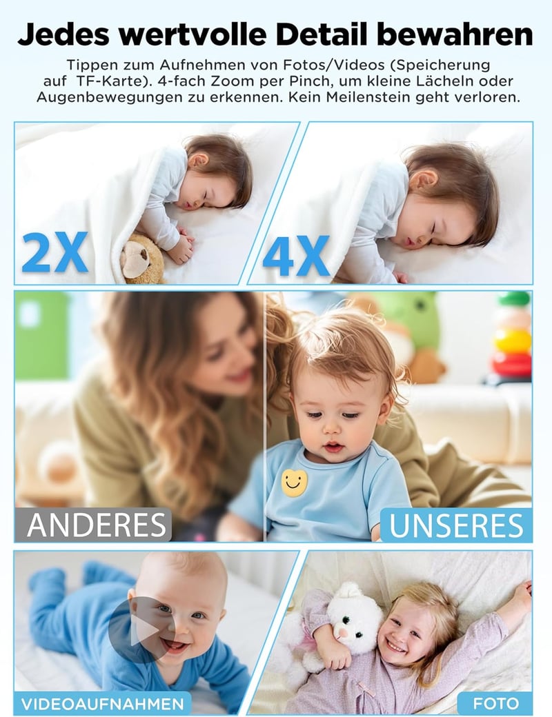 NUOTUN 1080P Babamonitor Kamerával, Éjjellátó, Kétirányú Hang, Sírásdetektálás