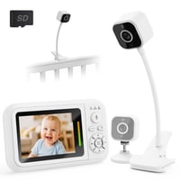 Detská pestúnka NUOTUN s kamerou bez WiFi, 1080P HD monitor s držiakom a klipom na postieľku, obojsmerný prenos zvuku, teplota, detekcia plaču, nočné videnie, 8 uspávaniek, nahrávanie fotiek a videí, SD karta 1