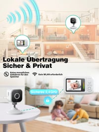 Detská pestúnka NUOTUN s kamerou bez WiFi, 1080P HD monitor s držiakom a klipom na postieľku, obojsmerný prenos zvuku, teplota, detekcia plaču, nočné videnie, 8 uspávaniek, nahrávanie fotiek a videí, SD karta 7