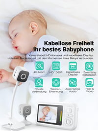 Detská pestúnka NUOTUN s kamerou bez WiFi, 1080P HD monitor s držiakom a klipom na postieľku, obojsmerný prenos zvuku, teplota, detekcia plaču, nočné videnie, 8 uspávaniek, nahrávanie fotiek a videí, SD karta 2