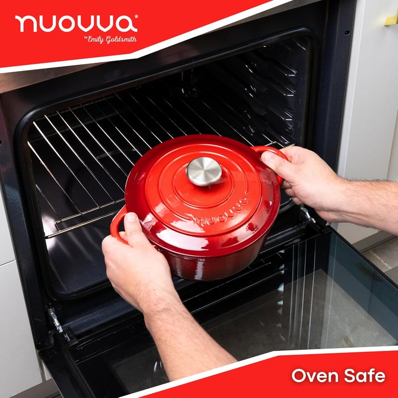 Nuovva Öntöttvas Lábos Fedővel - 4,7 Literes Zománcozott Holland Sütő - Tapadásmentes, 260°C-ig Hőálló - Tartós Konyhai Edény, Piros, 24 cm