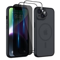 Husă Nupcknn pentru iPhone 13, 3 sticle securizate [HD+HD+Anti-Spy], magnetică cu MagSafe, spate mat transparent, carcasă de protecție subțire antisoc 1