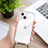 Husă Nupcknn din silicon transparent pentru iPhone 14 cu șnur reglabil 1,5 m - negru 3
