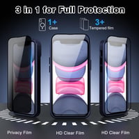 Nupcknn kryt na iPhone 16 s MagSafe, 3 tvrdené sklá, HD a protipohľadový filter, priehľadná matná zadná strana, nárazuvzdorný, odolný voči poškriabaniu, tmavomodrý 3