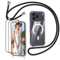 Priehľadný kryt Nupcknn MagSafe pre iPhone 17 Pro s remienkom na krk, nastaviteľnou šnúrkou a 2 kusmi tvrdeného skla, magnetické puzdro na telefón s retiazkou 1