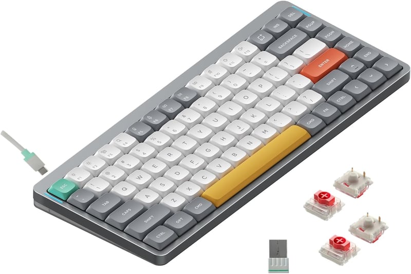 nuphy Air75 V2 Vezeték nélküli mechanikus billentyűzet, 84 gomb RGB, Bluetooth 5.1, 2.4G, szürke