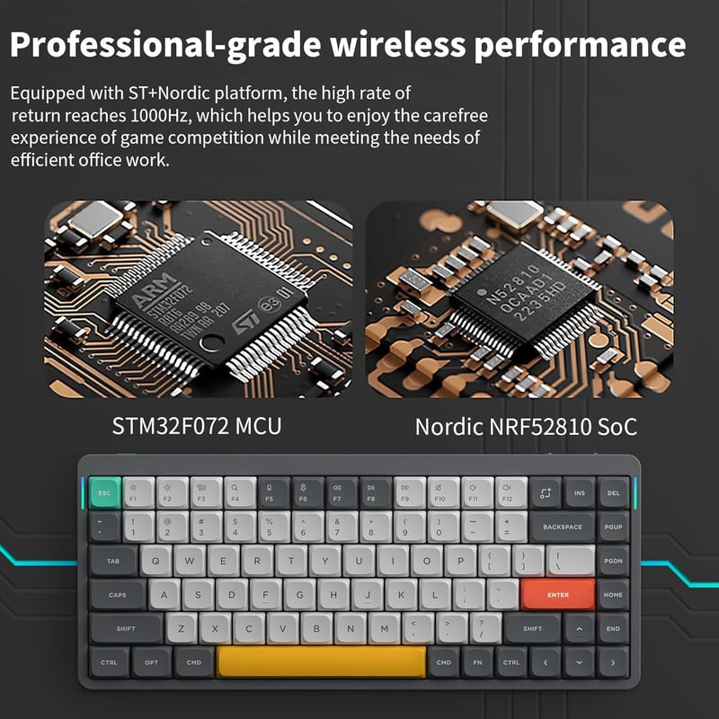 nuphy Air75 V2 Vezeték nélküli mechanikus billentyűzet, 84 gomb RGB, Bluetooth 5.1, 2.4G, szürke