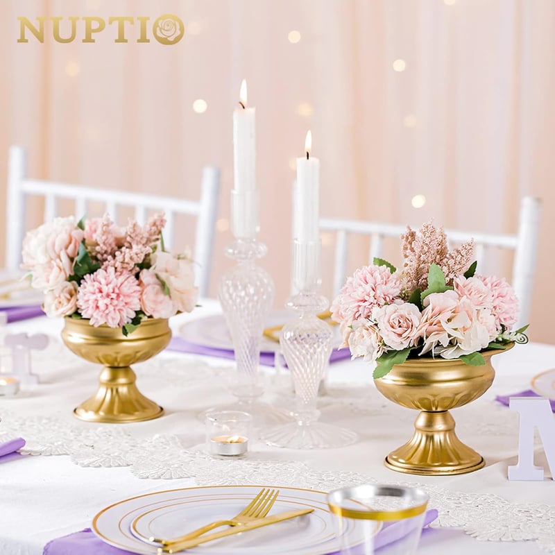 NUPTIO 2 db Mini Fém Urna Váza Esküvői Asztali Dekoráció Virágváza 12,6 cm Trombita Forma
