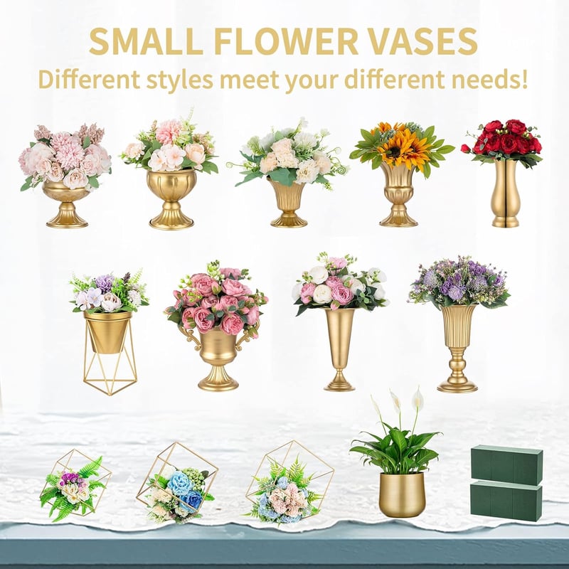 NUPTIO 2 db Mini Fém Urna Váza Esküvői Asztali Dekoráció Virágváza 12,6 cm Trombita Forma
