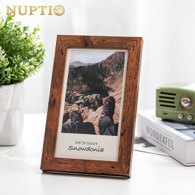 NUPTIO 3 db Fa Képkeret 10x15 cm, Írható Vintage Fotókeret Barna Asztali Dekoráció