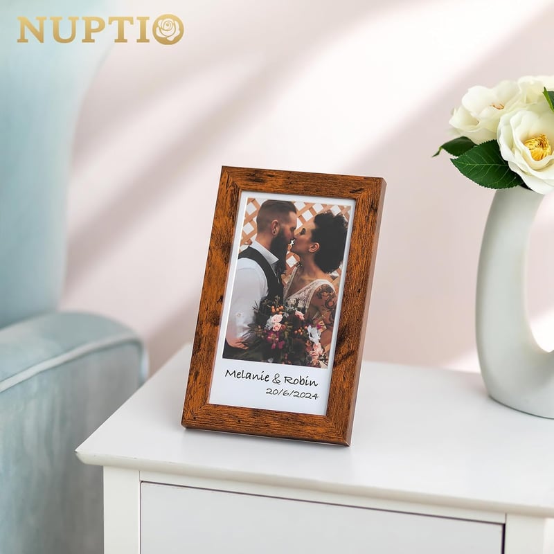 NUPTIO 3 db Fa Képkeret 10x15 cm, Írható Vintage Fotókeret Barna Asztali Dekoráció