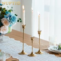 NUPTIO 3 db-os Arany Réz Gyertyatartó Szett - Vintage Asztali Dekoráció Esküvőre, Lakásavatóra - Különböző Magasságú Fém Gyertyatartók Karác 2