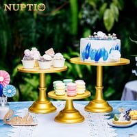 NUPTIO 3 Részes Kerek Fém Tortaállvány Szett - Arany Színű Sütemény és Desszert Tartó, Többfunkciós Kínáló, 20-30 cm 8