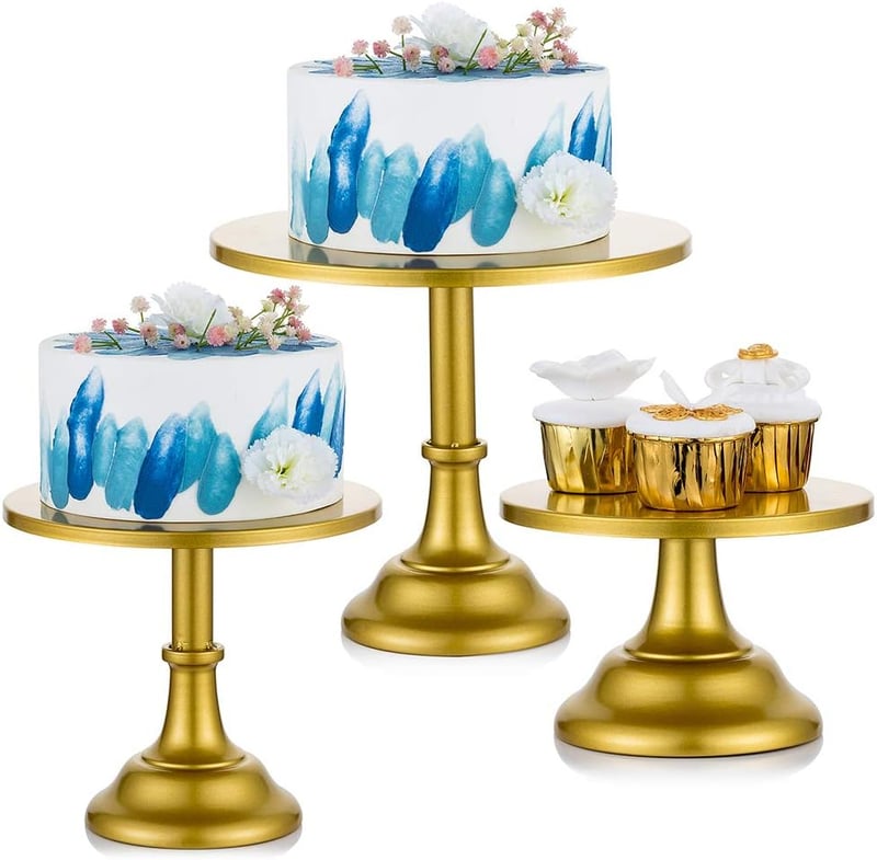 NUPTIO 3 Részes Kerek Fém Tortaállvány Szett - Arany Színű Sütemény és Desszert Tartó, Többfunkciós Kínáló, 20-30 cm