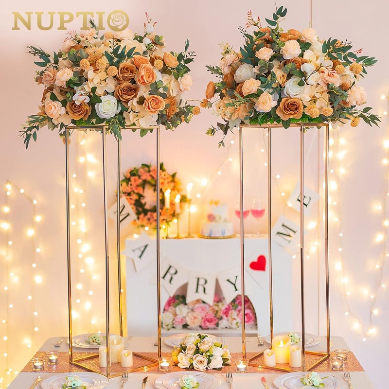 NUPTIO Arany Esküvői Asztaldísz Állvány 80 cm - 2 db Fém Virágtartó Akril Lappal, Dekorációs Oszlop Rendezvényekhez, Partikhoz és Otthoni Dí
