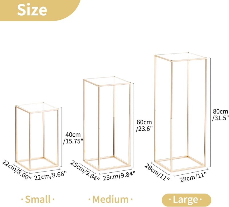 NUPTIO Arany Esküvői Asztaldísz Állvány 80 cm - 2 db Fém Virágtartó Akril Lappal, Dekorációs Oszlop Rendezvényekhez, Partikhoz és Otthoni Dí